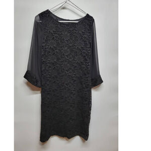 RN Studios Black Puffer Mush Sleeve Dress with Lace